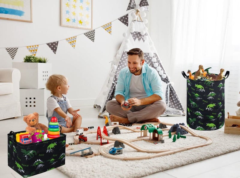 ESSME Kids Hamper,Dinosaur Laundry Hamper Collapsible Canvas Dinosaur Storage Basket for Boys Room Decor, Nursery Hamper,Gift Baskets,Home Organizer(Dinosaur laundry hamper) - Image 2